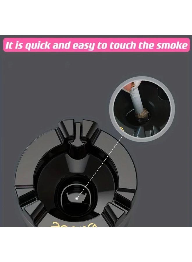 Black Windproof Ashtray With Smoke Absorbing System One Touch Operation Portable For Home Office Car - Image 4