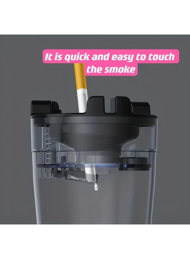 Black Windproof Ashtray With Smoke Absorbing System One Touch Operation Portable For Home Office Car - Image 1