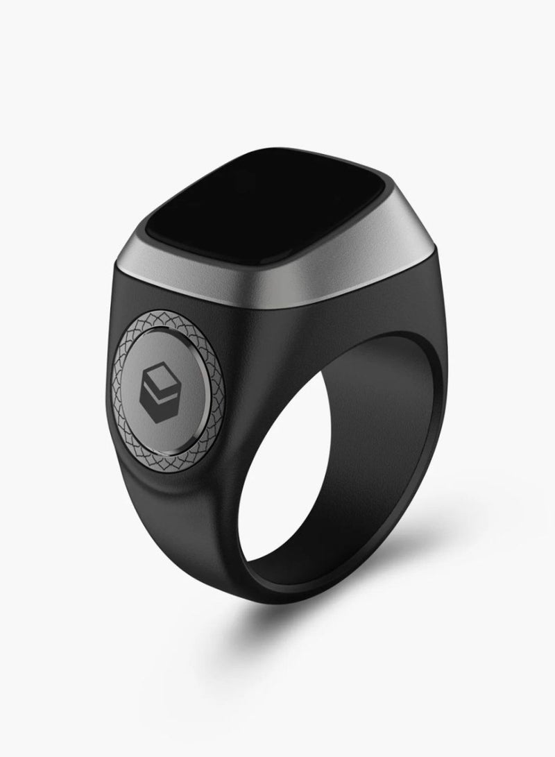 iQIBLA Smart Tasbih Zikr Ring OLED Display 0.42" Metal Smart Ring App Operated Tasbih Counter Prayer Reminder Technology 5 Prayer Time Reminders iQibla Smart Zikr Ring M02 Metal Smart Zikr Ring Long Battery Backup 18MM Black-Grey - Image 1