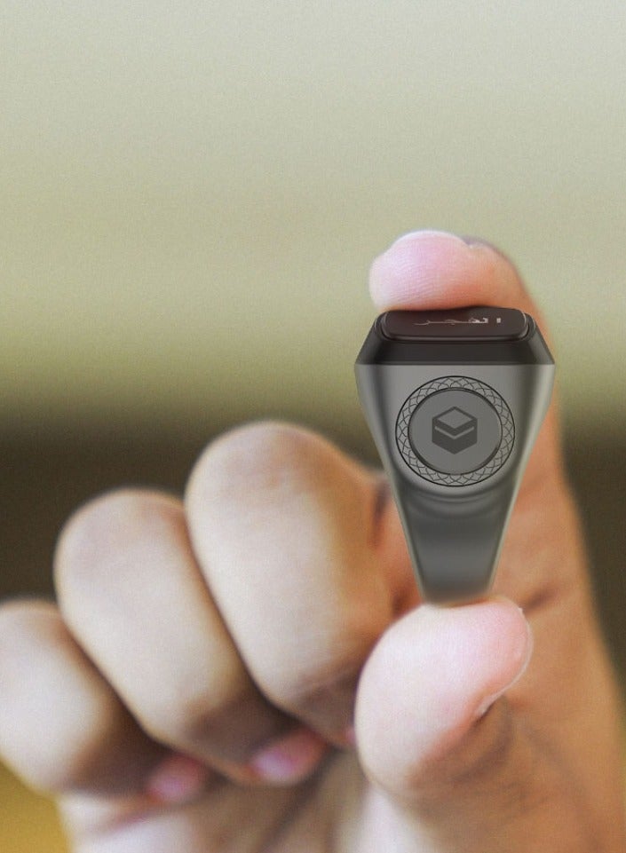 iQIBLA Smart Tasbih Zikr Ring OLED Display 0.42" Metal Smart Ring App Operated Tasbih Counter Prayer Reminder Technology 5 Prayer Time Reminders iQibla Smart Zikr Ring M02 Metal Smart Zikr Ring Long Battery Backup 18MM Black-Grey - Image 3