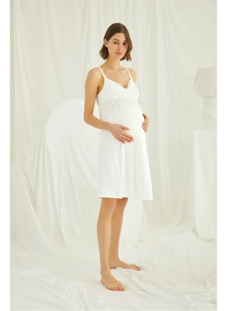 Monamise 18489 Maternity Maternity Rope Strap Laced Nightgown - Ecru