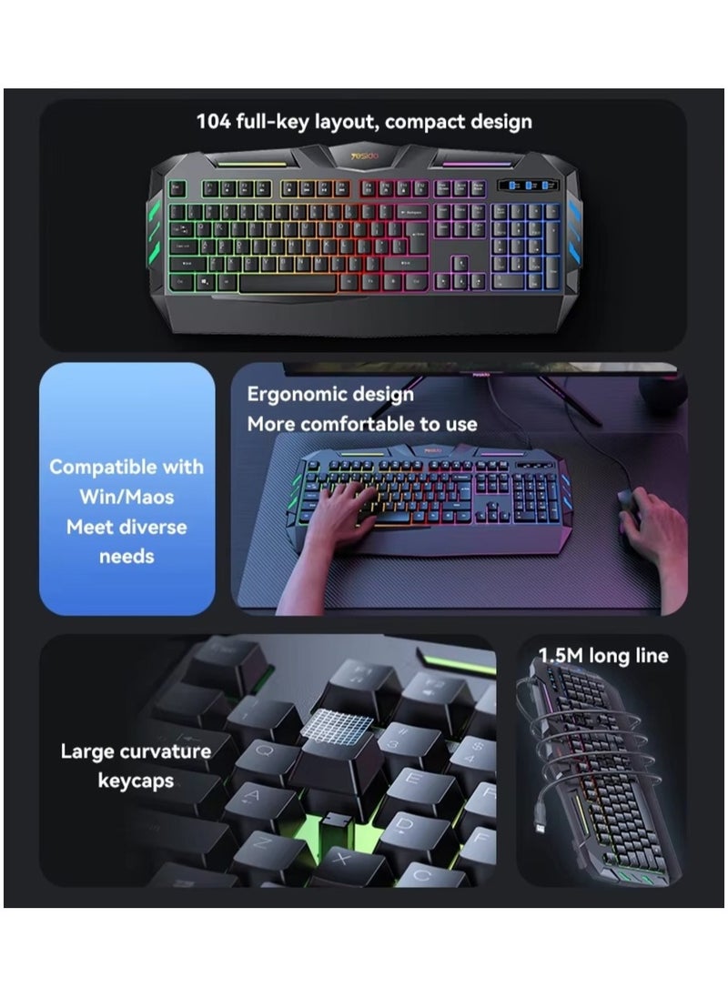 Yesido Yesido KB21 Gaming Keyboard Mechanical feel Large curvature keycaps, USB Wired Gaming Keyboard With Breathing Light  - Image 2