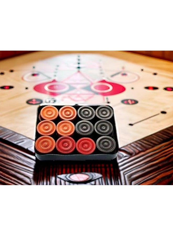 TS Playy مجموعة عملات طاولة كاروم للبطولة من TS Playy - مظهر خشبي بسمك 8 مم، تشطيب لامع فاخر | تشمل ضارب مزخرف وبودرة ديسكو | 24 عملة مع صندوق تخزين - Image 4