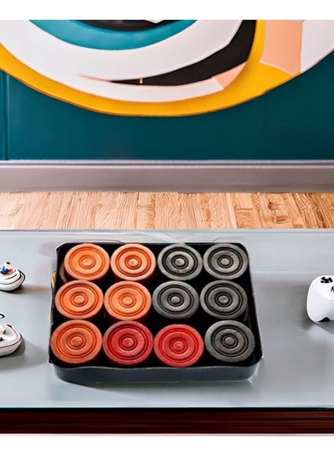 TS Playy مجموعة عملات طاولة كاروم للبطولة من TS Playy - مظهر خشبي بسمك 8 مم، تشطيب لامع فاخر | تشمل ضارب مزخرف وبودرة ديسكو | 24 عملة مع صندوق تخزين - Image 5