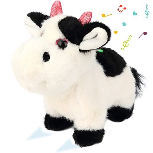 Cuteoy Walking Black Cow Stuffed Animal Speaking Moo Plush Cattle Electric Interactive Animated Plushies Toy for Girls Boys Birthday - Image 1