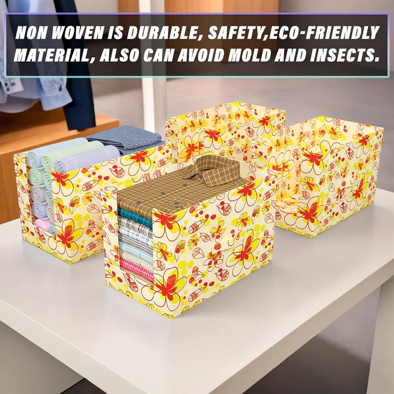Kuber Industries Floral Print Shirt Organizer for WardrobeFoldable Non Woven Shirt StackerDesigner Cupboard Organizer for Clothes Clothes Storage boxPack of 4 Cream - Image 4