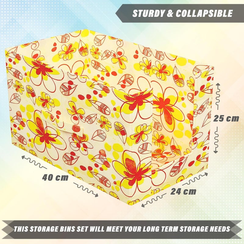 Kuber Industries Floral Print Shirt Organizer for WardrobeFoldable Non Woven Shirt StackerDesigner Cupboard Organizer for Clothes Clothes Storage boxPack of 4 Cream - Image 3