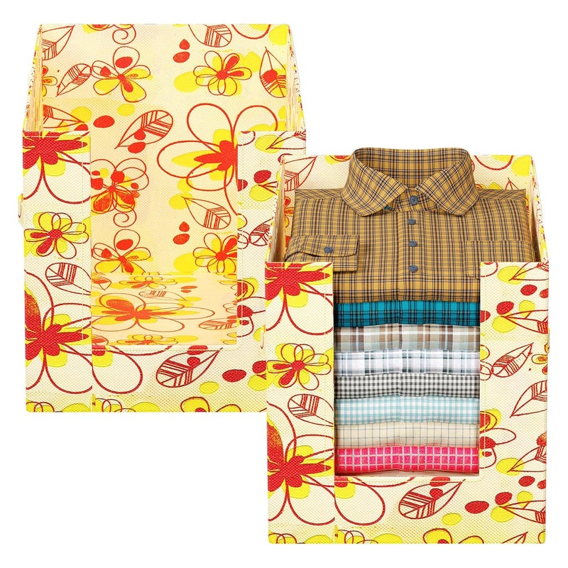Kuber Industries Floral Print Shirt Organizer for WardrobeFoldable Non Woven Shirt StackerDesigner Cupboard Organizer for Clothes Clothes Storage boxPack of 4 Cream - Image 5