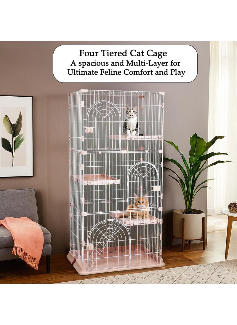 MAJIBAO - Cat cage for indoor cats and kittens, 4-tier cat cage playpen crate with Multiple Doors, Climbing ladder, and 3 Platforms, Suitable for multiple cats household, Easy to assemble 163 cm (Pink) - Image 1