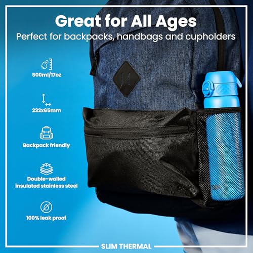 ION8 Vacuum Insulated Steel Water Bottle, 500 ml/18 oz, Leak Proof, Easy to Open, Secure Lock, Dishwasher Safe, Fits Cup Holders, Carry Handle, Scratch Resistant, Durable Stainless Steel, Blue - Image 2
