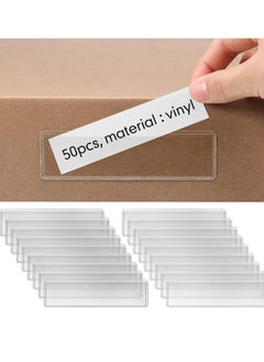 Oasisgalore Adhesive Label Holders, 1.2 x 4.3 Inch Clear Pockets for Drawers, Cabinets, Storage Bins, 50 Pack  - Image 1