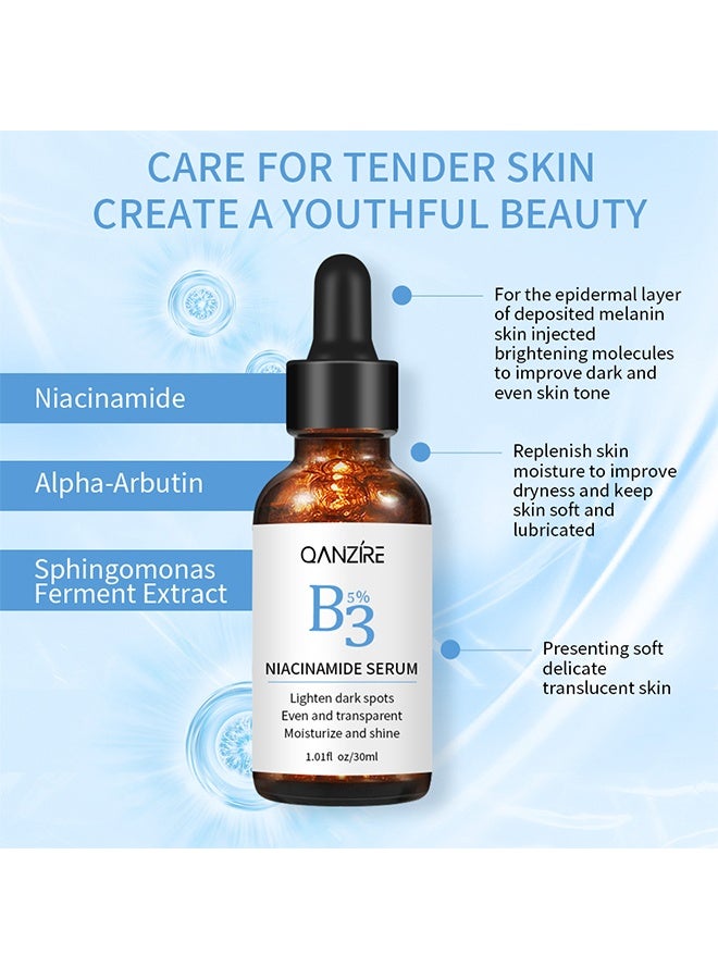 QANZIRE B3 Niacinamide Serum - For Face Removes Blackhead Whitehead Sunspots Dark Circles Improves Elasticity Erase Discoloration For Women 30ml - Image 2