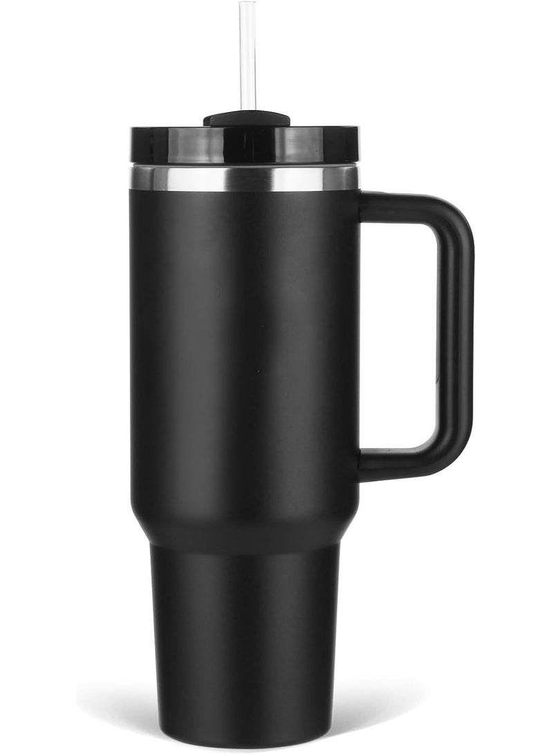 ELTRAZONE 1.2L Tumbler with Handle – Insulated Stainless Steel Travel Mug with Lid, Straw, Leak-Proof, Vacuum Insulated, Keeps Cold & Hot for Hours (Black) - Image 1