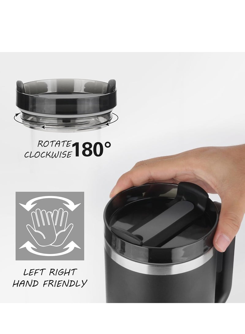 ELTRAZONE 1.2L Tumbler with Handle – Insulated Stainless Steel Travel Mug with Lid, Straw, Leak-Proof, Vacuum Insulated, Keeps Cold & Hot for Hours (Black) - Image 2