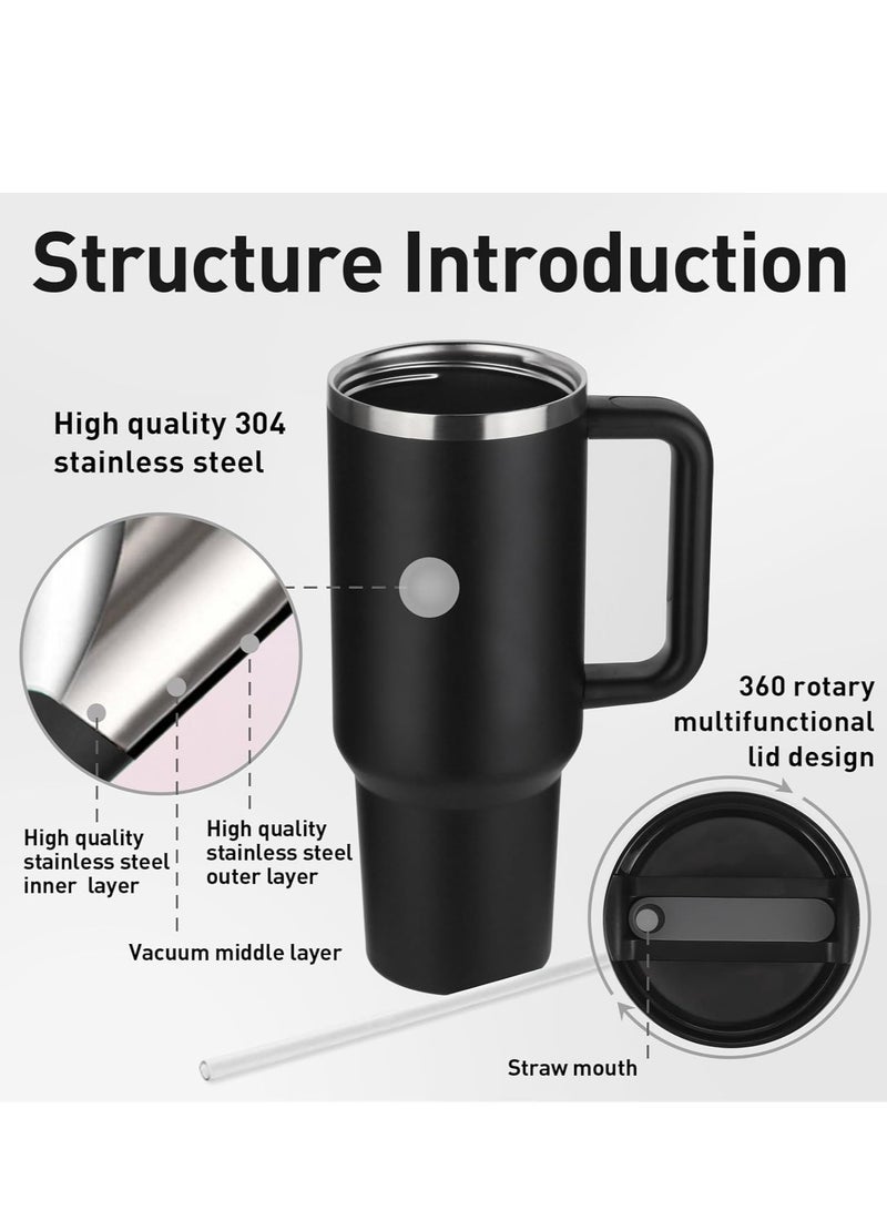 ELTRAZONE 1.2L Tumbler with Handle – Insulated Stainless Steel Travel Mug with Lid, Straw, Leak-Proof, Vacuum Insulated, Keeps Cold & Hot for Hours (Black) - Image 3