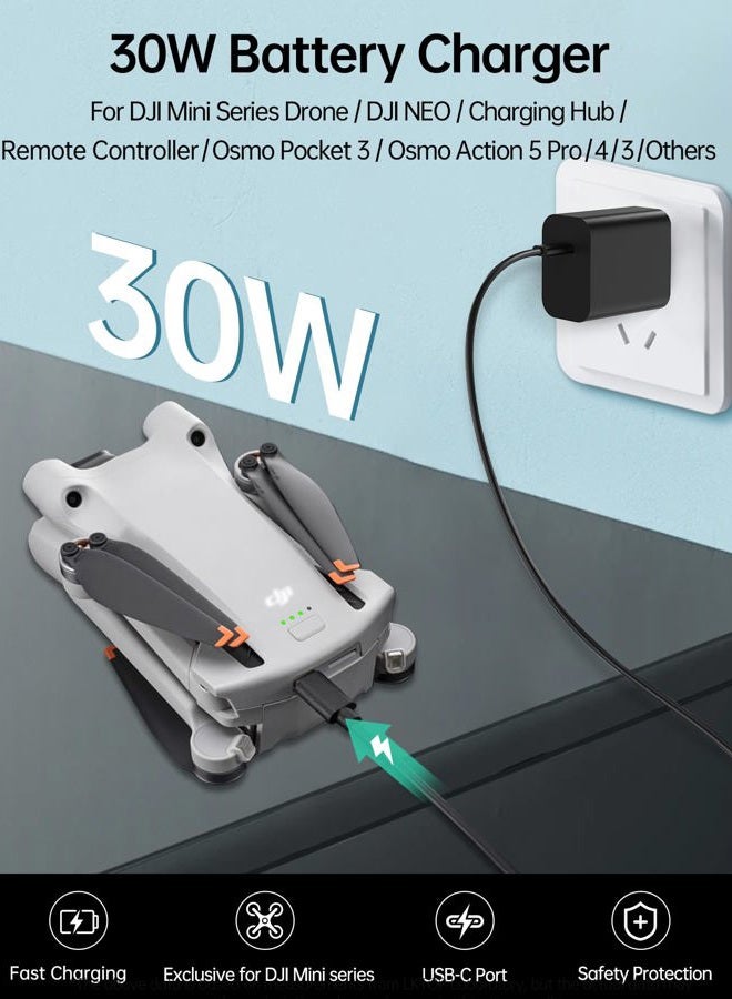 LKTOP 30W Osmo Pocket 3 Charger, USB-C Fast Charger for DJI Neo/Avata/Mini Series Drone, Osmo Pocket Action Series Camera, Mic Mini Charging Case, HOVERAir X1 Drone, Mini 4/3/2/4K Series Charging Hub - Image 2