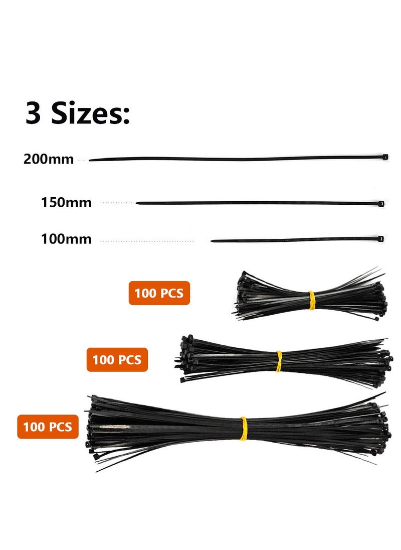 YOTINO YOTINO selfLocking Nylon Cable Ties Zip Black in size100mm150mm200mm Pack of 300  - Image 2