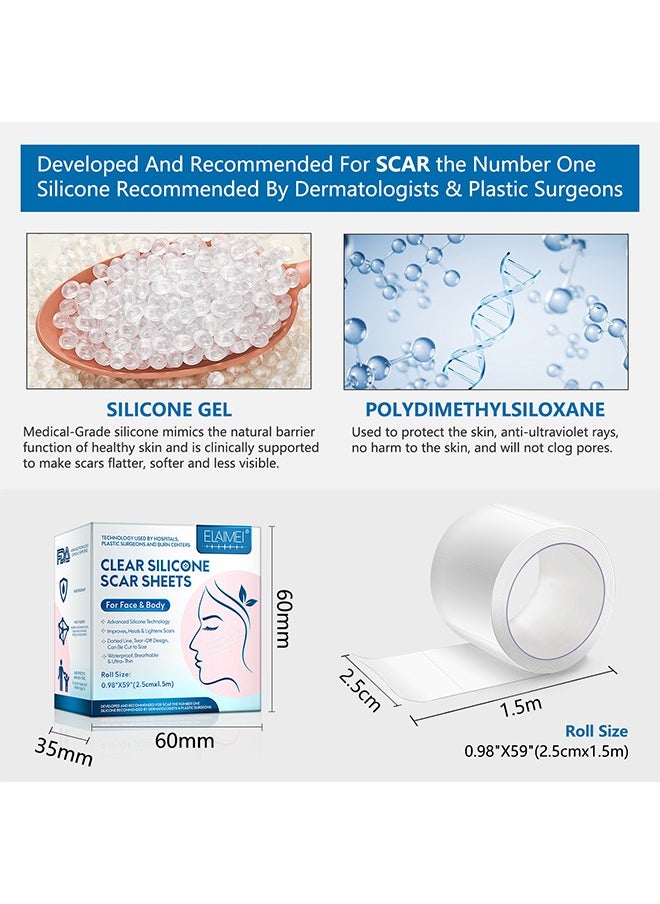 Elaimei - Facial Invisible Scar Roll Sticker,Upgrade Clear Silicone Scar Tape for Scars, Scar Removal Sheets,Scar Strip for Variety of Scars（Transparent） - Image 1