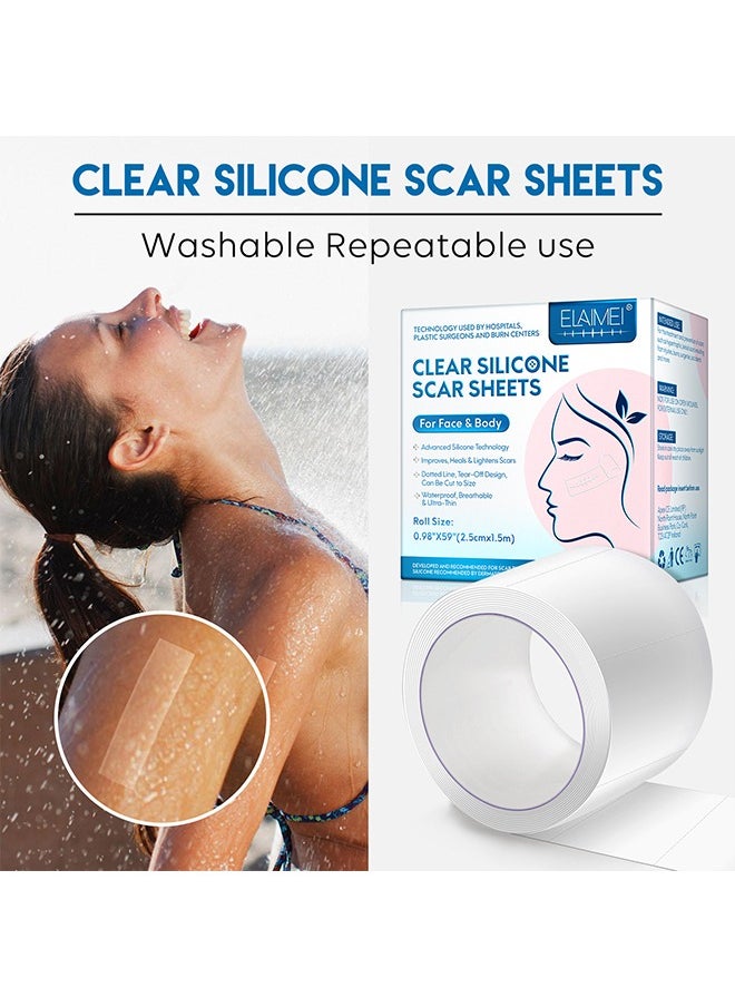 Elaimei - Facial Invisible Scar Roll Sticker,Upgrade Clear Silicone Scar Tape for Scars, Scar Removal Sheets,Scar Strip for Variety of Scars（Transparent） - Image 1