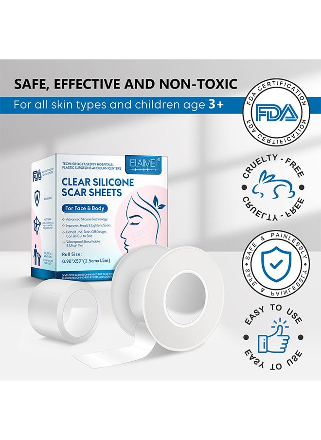 Elaimei - Facial Invisible Scar Roll Sticker,Upgrade Clear Silicone Scar Tape for Scars, Scar Removal Sheets,Scar Strip for Variety of Scars（Transparent） - Image 1