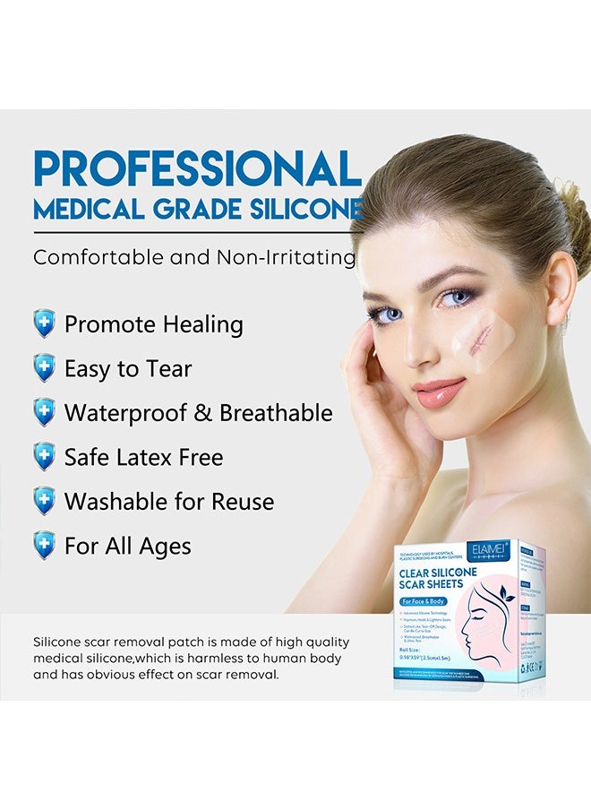 Elaimei - Facial Invisible Scar Roll Sticker,Upgrade Clear Silicone Scar Tape for Scars, Scar Removal Sheets,Scar Strip for Variety of Scars（Transparent） - Image 1