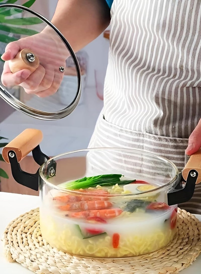 Reko 3.5L Kitchen Cooking Saucepan With Lid And Double Wooden Handle Glass Saucepan with Cover, Heat-resistant Glass Stovetop Clear Cooktop Safe for Pasta Noodle, Soup, Milk, Baby Food making or Heating - Image 2