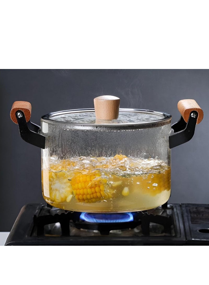 Reko 3.5L Kitchen Cooking Saucepan With Lid And Double Wooden Handle Glass Saucepan with Cover, Heat-resistant Glass Stovetop Clear Cooktop Safe for Pasta Noodle, Soup, Milk, Baby Food making or Heating - Image 3