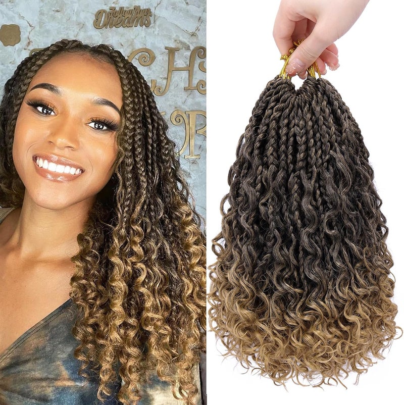 Eerya Goddess Box Braids Crochet Hair 12 Inch 8 Packs Pre-looped Bohemian Crochet Boho Box Braids With Curly Ends 3X Crochet Braids Hair for Women Synthetic Braiding (12 inch, T27) - Image 1