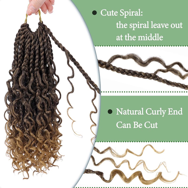Eerya Goddess Box Braids Crochet Hair 12 Inch 8 Packs Pre-looped Bohemian Crochet Boho Box Braids With Curly Ends 3X Crochet Braids Hair for Women Synthetic Braiding (12 inch, T27) - Image 4
