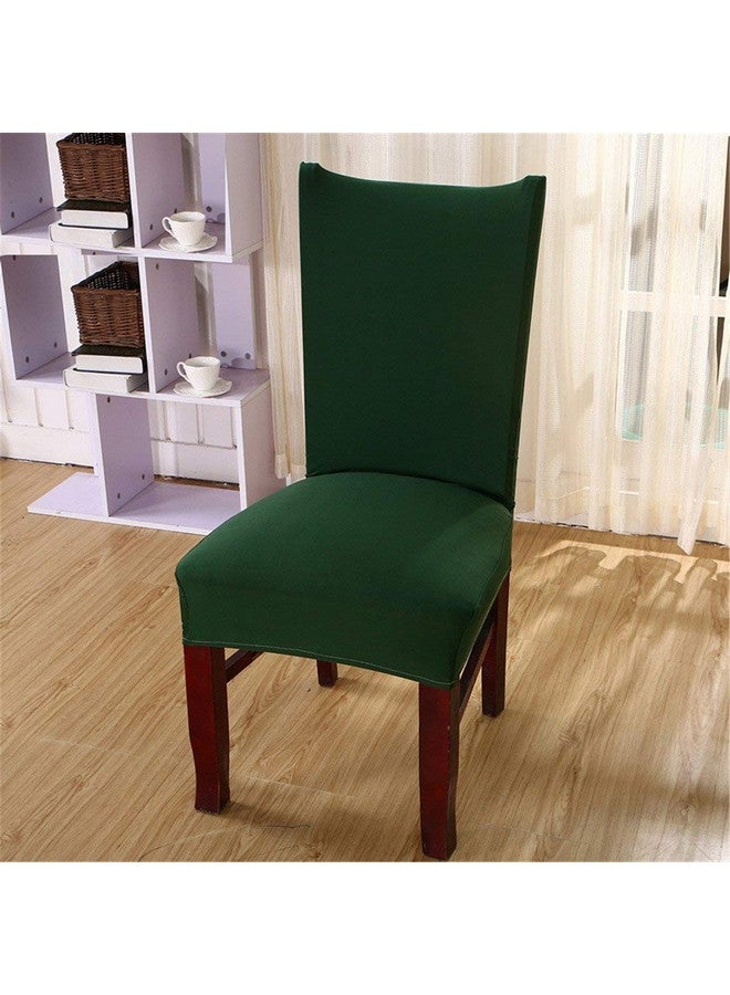 House of Quirk Polyester Spandex Plain Chair Cover Stretch Removable Washable Short Dining Chair Cover Protector Seat Slipcover (Dark Green, Pack of 6) - Image 3