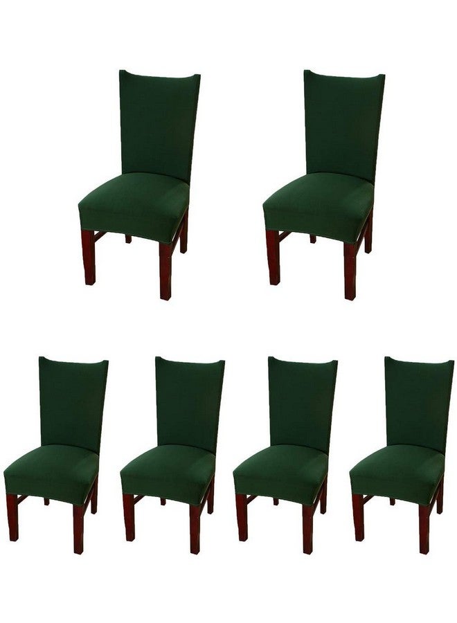 House of Quirk Polyester Spandex Plain Chair Cover Stretch Removable Washable Short Dining Chair Cover Protector Seat Slipcover (Dark Green, Pack of 6) - Image 1