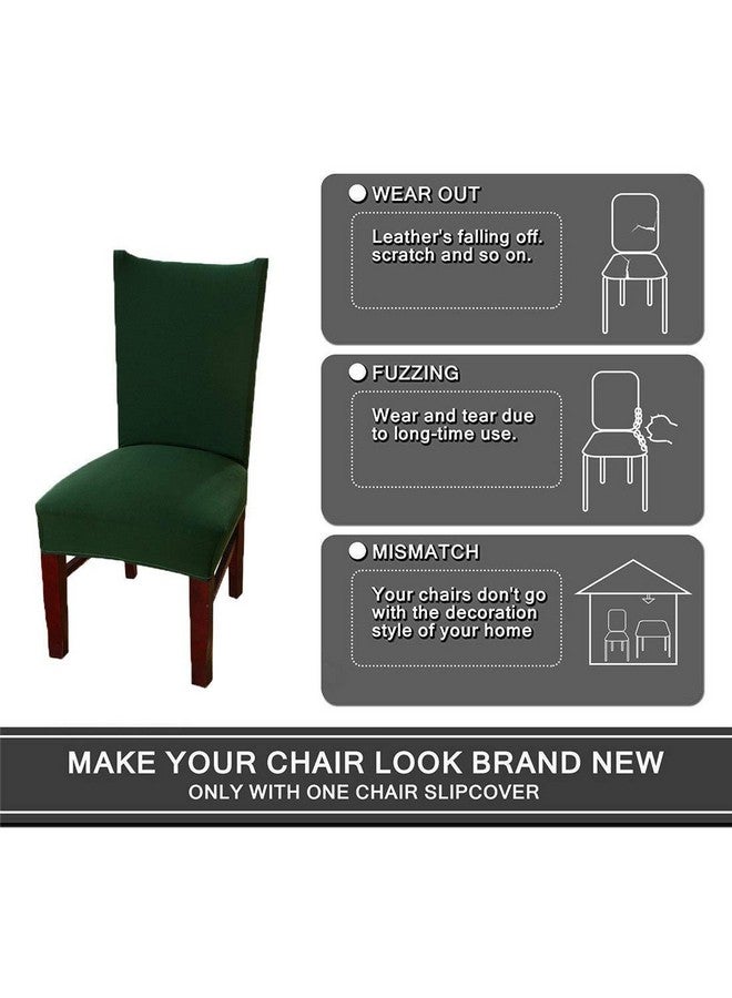 House of Quirk Polyester Spandex Plain Chair Cover Stretch Removable Washable Short Dining Chair Cover Protector Seat Slipcover (Dark Green, Pack of 6) - Image 2