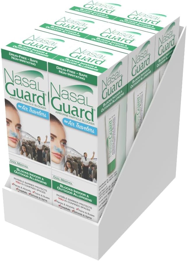 NasalGuard Airborne Particle Blocker Nasal Gel for Air Travelers  DrugFree Nonirritating Nondrowsy Airplane Travel Approved CoolMenthol  Over 150 Applications Per Tube  035 oz Pack of 6 - Image 1