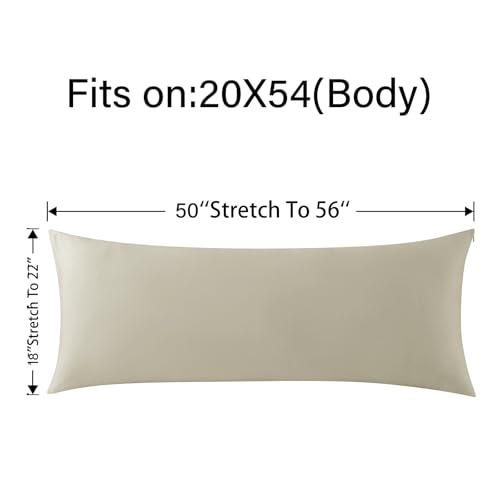 WhatsBedding Body Pillow Cover Cooling Fabric, Long Pillowcase Breathable & Skin-Friendly, Zipper Closure - Khaki (20x54 inch) - Image 2