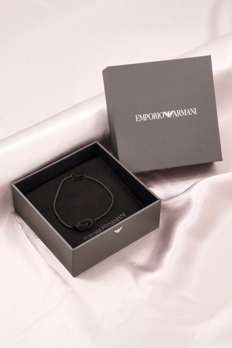 EMPORIO ARMANI Men Stainless Steel Chain Bracelet With Logo Detail, Black  - Image 4