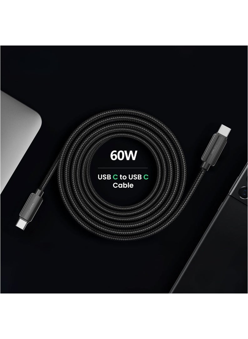 Earldom 3M USB-C to USB-C Fast Charging Cable – 60W (3A) Nylon Braided Power Cord for iPhone 16/16 Pro/16 Pro Max/16 Plus, 15 Series, iPad Pro/Mini 6, MacBook Pro, Samsung Galaxy S24/S23/S22 & All Type-C Devices – Black - Image 3
