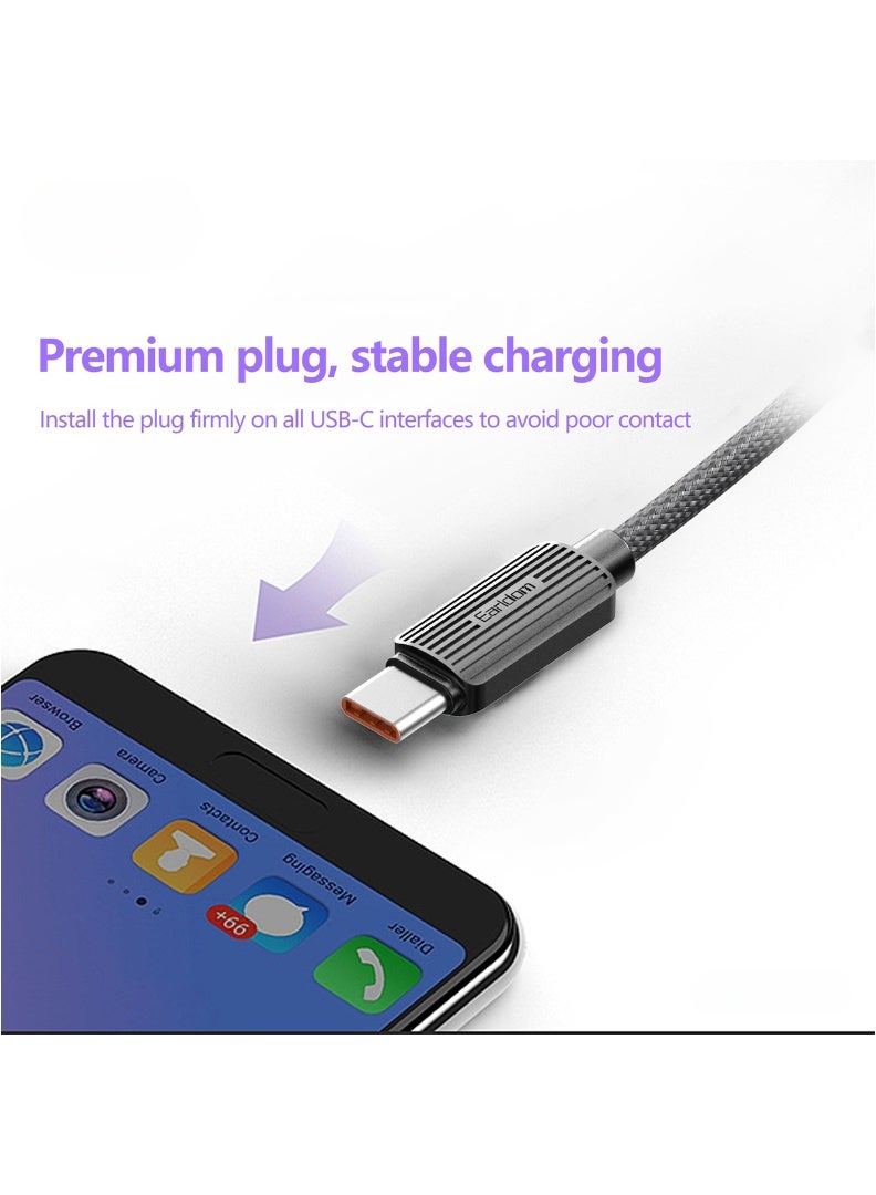 Earldom 3M USB-C to USB-C Fast Charging Cable – 60W (3A) Nylon Braided Power Cord for iPhone 16/16 Pro/16 Pro Max/16 Plus, 15 Series, iPad Pro/Mini 6, MacBook Pro, Samsung Galaxy S24/S23/S22 & All Type-C Devices – Black - Image 5