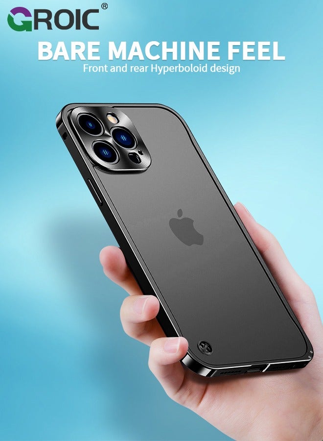 GROIC Metal Frame Black Case for iPhone 15 Pro Max, Ultra Slim Frosted PC Matte Back with Lanyard Holes Lock Type Aluminum Alloy Bumper - Image 2