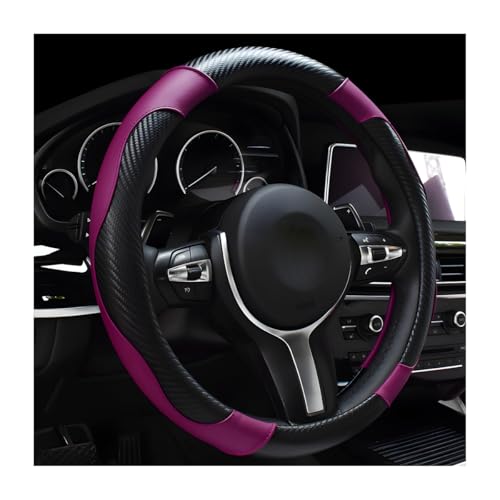DXNQ Car Steering Wheel Cover 15 Inch Carbon Fiber Leather Stitching Color Steering Wheel Protector AntiSlip Elastic Breathable Steering Wheel Cover Stylish Decor for Most Cars BlackPurple - Image 1