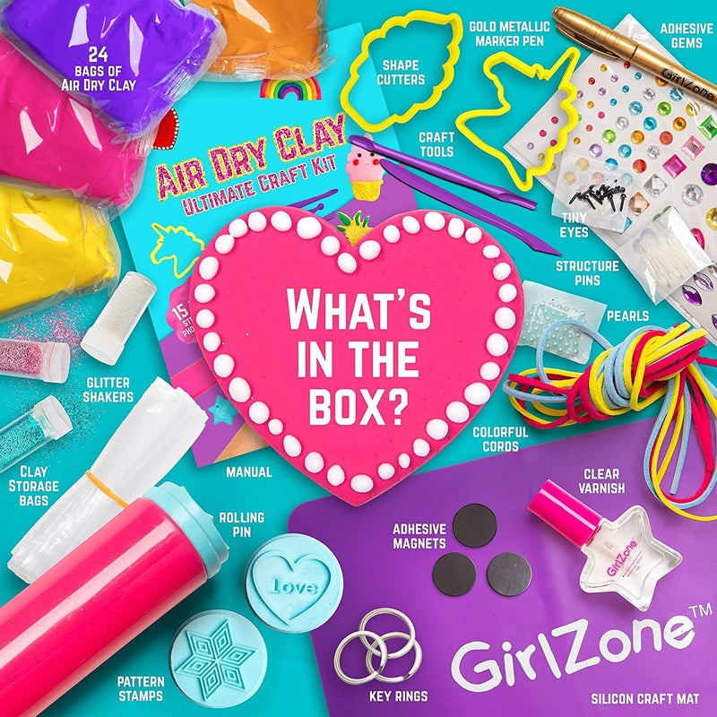 GirlZone Air Dry Clay Ultimate Craft Kit, Over 100 Piece Kids Modeling Clay Set, Air Dry Clay for Kids with No Baking Required, Arts & Crafts for Girls Age 3+ (Regular Size) - Image 4