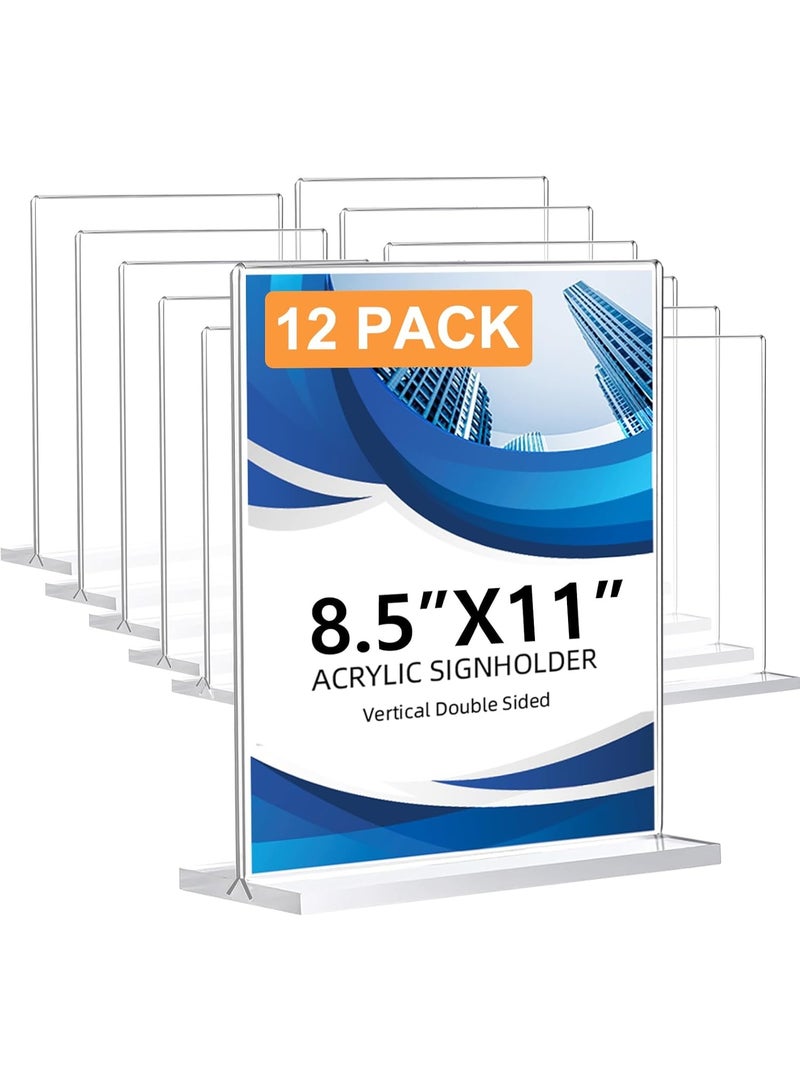 Slasa SLASA 12 Pack Acrylic Sign Holder 8.5 x 11 Inch – Double-Sided Clear Display Stand – T Shape Acrylic Table Sign Stands for Office, Store, Restaurant, Wedding, Party Décor  - Image 1