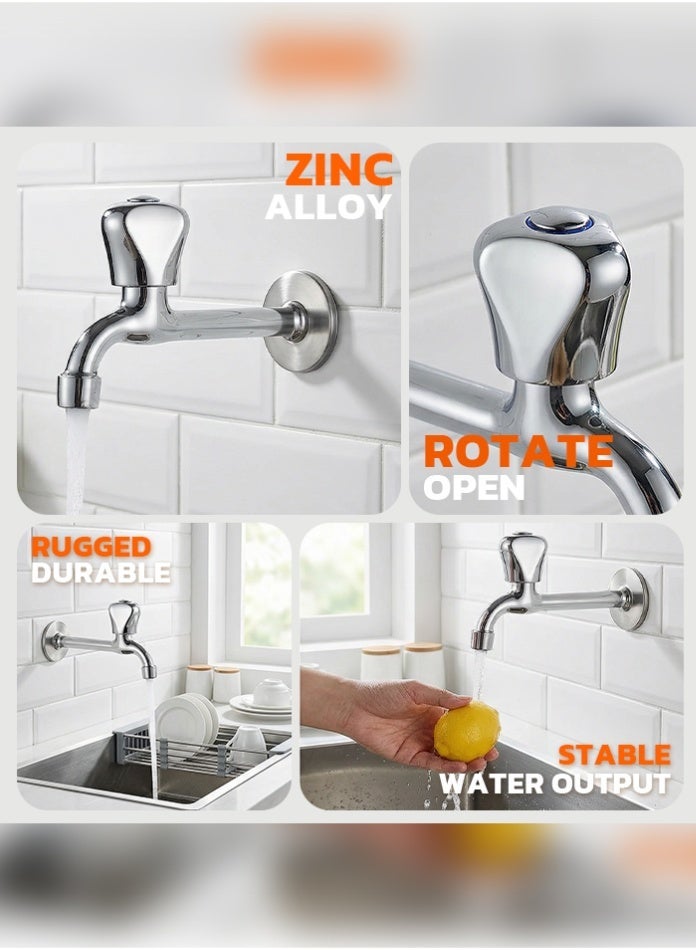 MODI Wall Mounted Water Tap for Kitchen and Bathroom, Durable Zinc Alloy and Copper Faucet, Single Handle Basin Tap with Stable Water Flow, Chrome Finish Sink Faucet for Home Use - Image 4