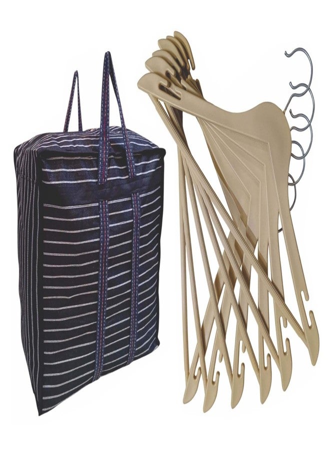Dira Large Size Canvas Storage Bag with Zipper & Handles | Premium Hanger Unbreakable Plastic Wooden Look Set of 6 Clothes Hanger Ideal for Travel, Home, and Wardrobe Organization (Pack of 2) - Image 1