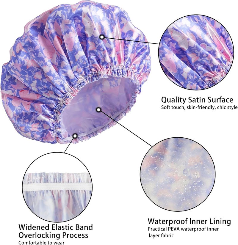 CHFONG Shower Cap for Women,4 PCS Elastic and Reusable Bath Caps, Double Layers Shower Caps Reusable Waterproof, Bathing Shower Caps, Environmental Bath Hair Protection Cap - Butterfly E - Image 5