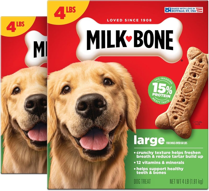 ميلك-بون بسكويتات Milk-Bone Original للكلاب الكبيرة، 4 أرطال (عبوة تحتوي على 2 قطعة)؛ القوام المقرمش للبسكويت يساعد على تنظيف الأسنان - Image 1