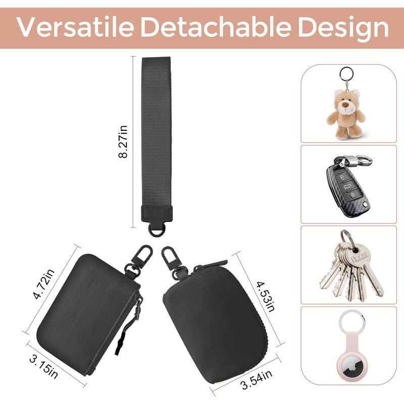 JEEBURYEE Dual Pouch Wristlet Keychain Wallets for Women with 2 Detachable Zipper Coin Purse - Small and Portable Mini Card Wallet for Women Men Black+Black - Image 2
