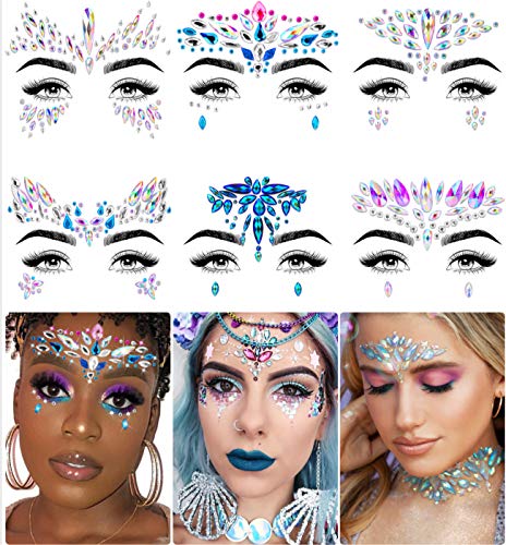 iMethod Mermaid Face Jewels  Stick On Gems Rave Accessories for Festival  Holiday Costumes 6 Pcs Multicolored