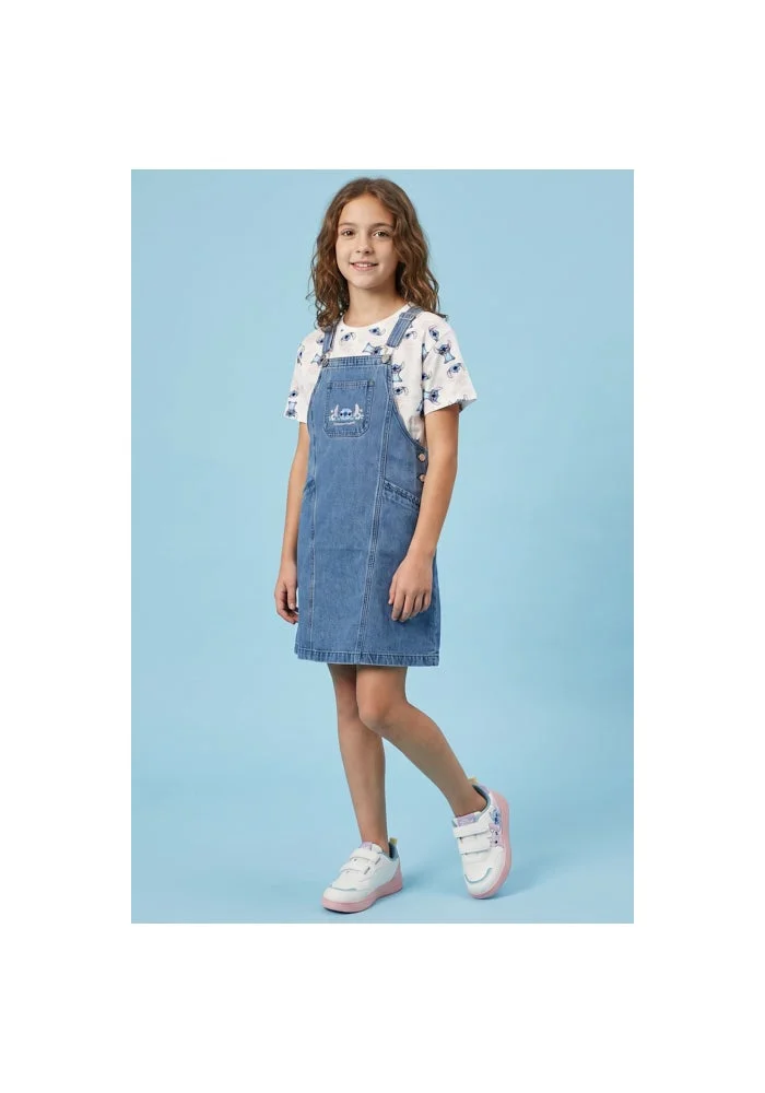 أر أند بي Stitch Printed T-Shirt and Dungaree Dress Set