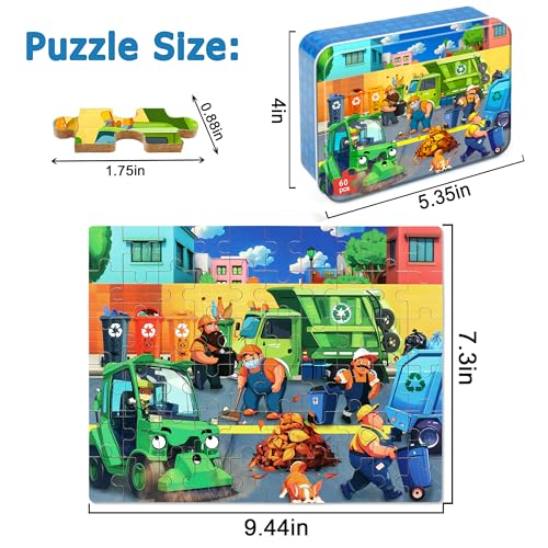 LELEMON Ocean Puzzles for Kids Ages 46Recycling Garbage Truck 60 Piece Puzzles for Kids Ages 48Children Jigsaw Puzzles in a Metal BoxEducational Learning Puzzle Toys for Girls and Boys - Image 5