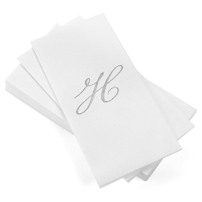 مناديل يد قابلة للتصرف من AH AMERICAN HOMESTEAD لحمام الضيوف 50 قطعة أساسيات حمام الضيوف مناديل ورقية للحمام مناديل زفاف مطبوعة بالأحرف الأولى في صينية مناديل ورقية فضية H